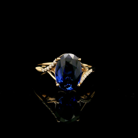 3.52 Ct Oval Mixed Cut Lab Grown Sapphire 14K Gold Ring