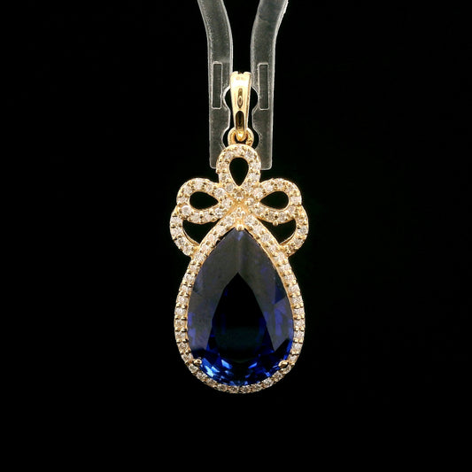 6.50 Ct Pear Mixed Cut Lab Grown Sapphire 14K Gold Pendant