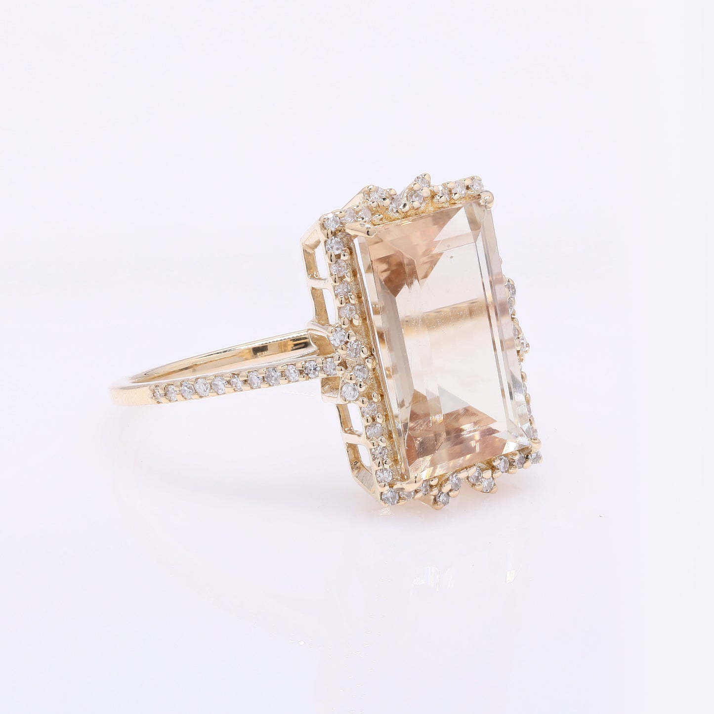 4.28 Ct Rectangular Step Cut Natural Plagioclase Feldspar Sunstone 14K Gold Ring