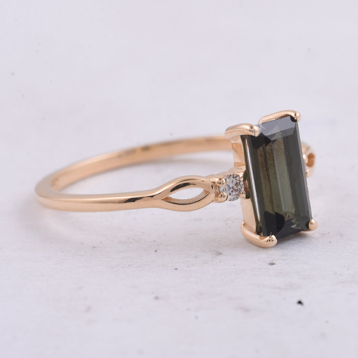0.81 Ct Rectangle Step Cut Natural Green Tourmaline 14K Gold Ring