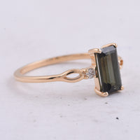 0.81 Ct Rectangle Step Cut Natural Green Tourmaline 14K Gold Ring
