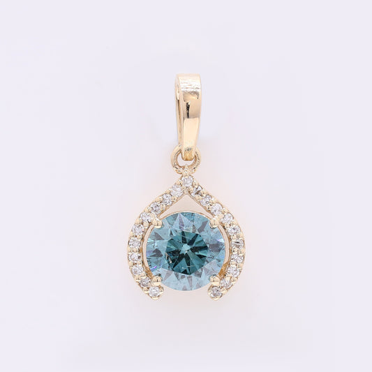 0.76 Ct Round Blue Diamond 14K Gold Pendant