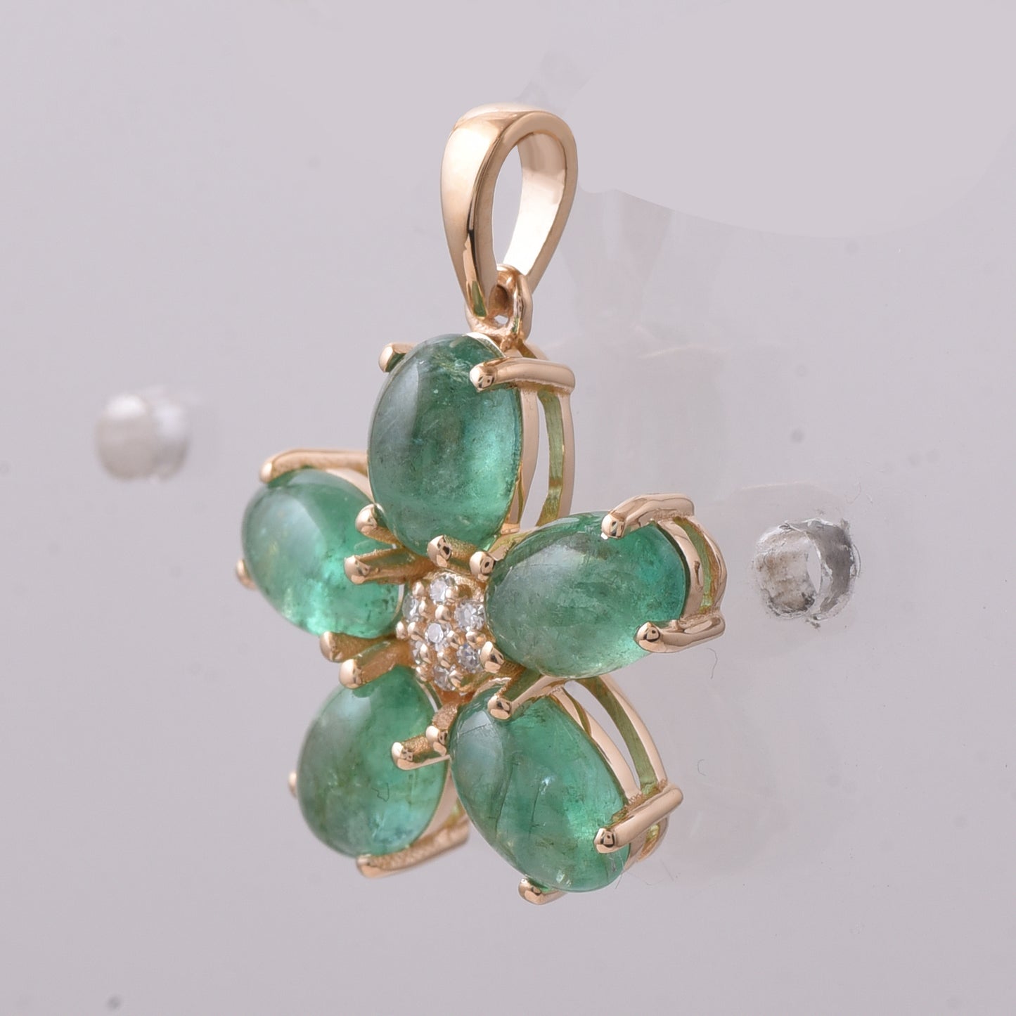 2.47 Ct Oval Cabochon Cut Natural Emerald 14K Gold Pendant