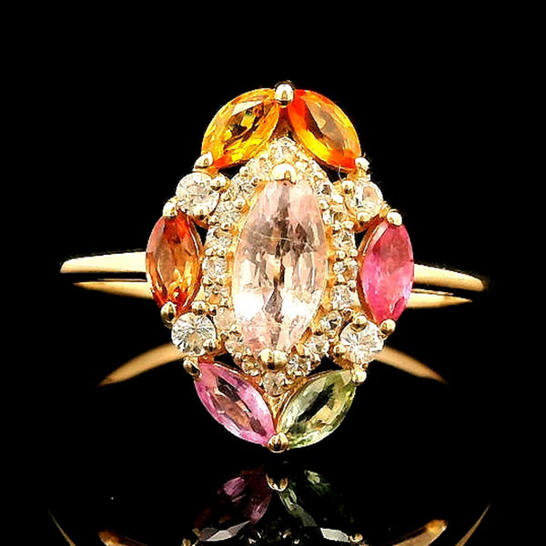 1.22 Ct Marquise Multi Sapphire 14K Gold Ring