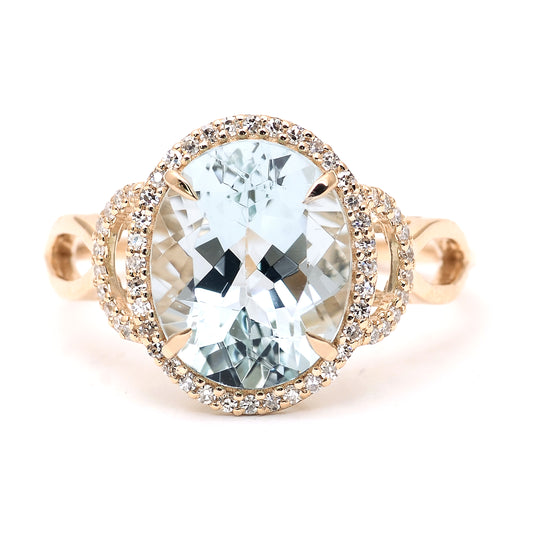 3.57 Ct Oval Mixed Cut Natural Aquamarine 14K Gold Ring