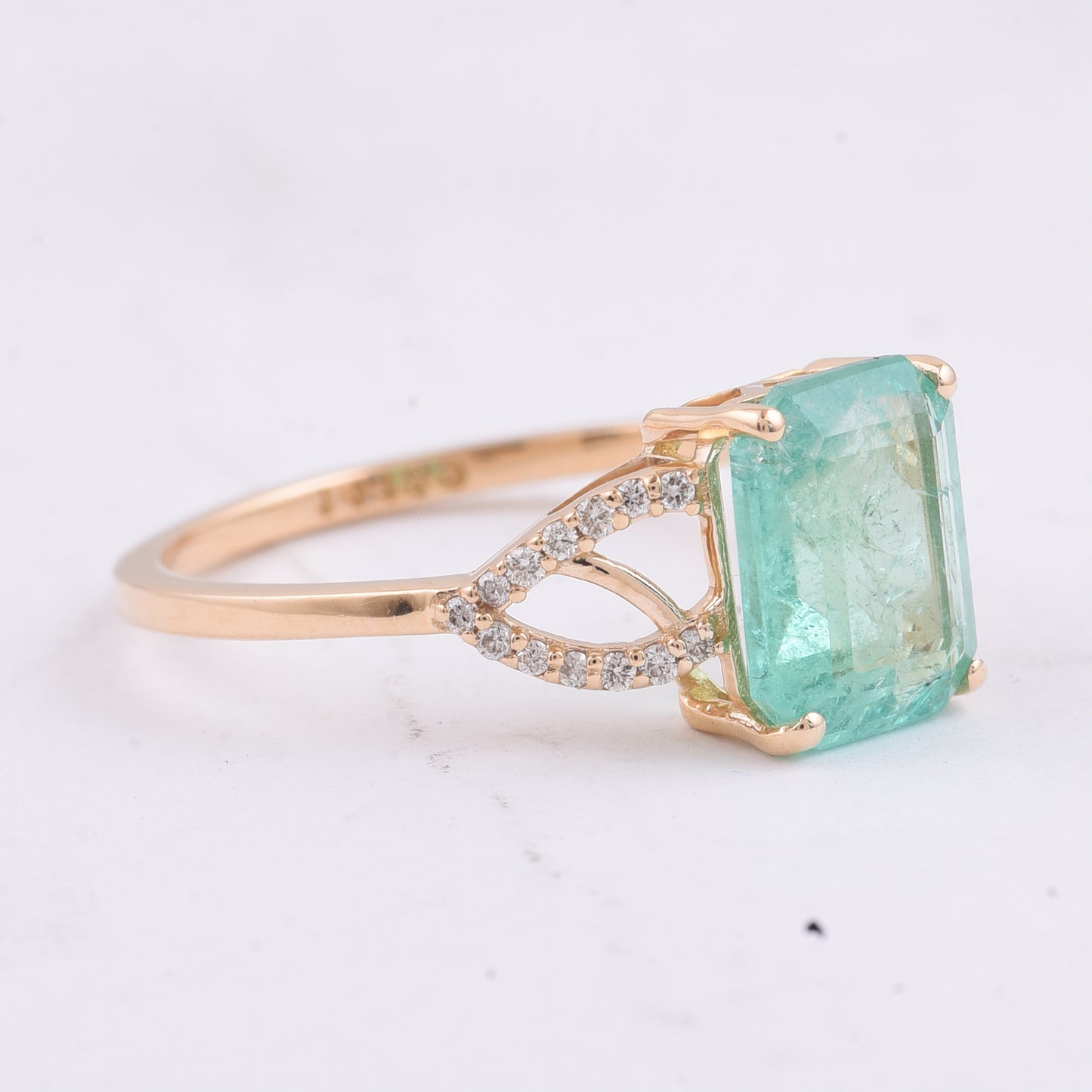 2.14 Ct Octagon Step Cut Natural Emerald 14K Gold Ring