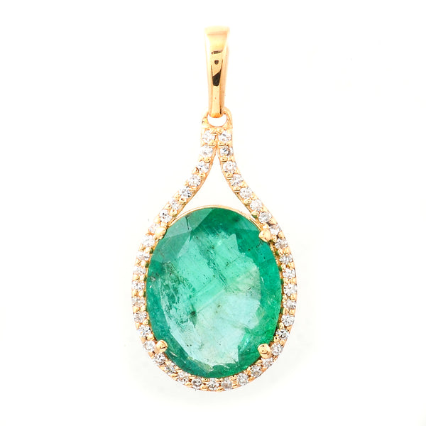 2.85 Ct Oval Mixed Cut Natural Emerald 14K Gold Pendant
