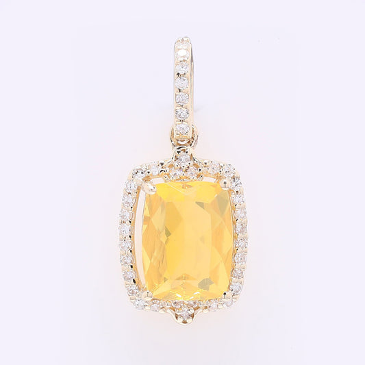 1.09 Ct Cushion Mixed Cut Natural Fire Opal 14K Gold Pendant