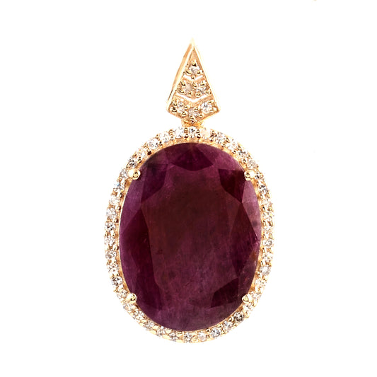 4.51 Ct Oval Mixed Cut Natural Corundum Ruby 14K Gold Pendant
