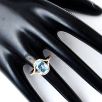 2.37 Ct Rectangular Cushion Mixed Cut Natural Blue Topaz 14K Gold Ring
