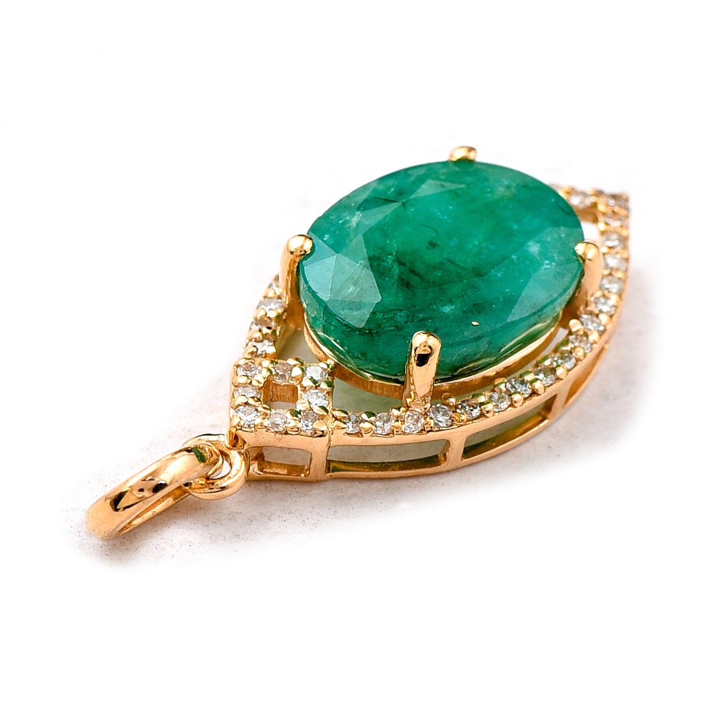 2.81 Ct Oval Mixed Cut Natural Emerald 14K Gold Pendant