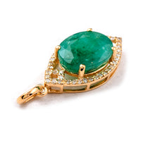 2.81 Ct Oval Mixed Cut Natural Emerald 14K Gold Pendant