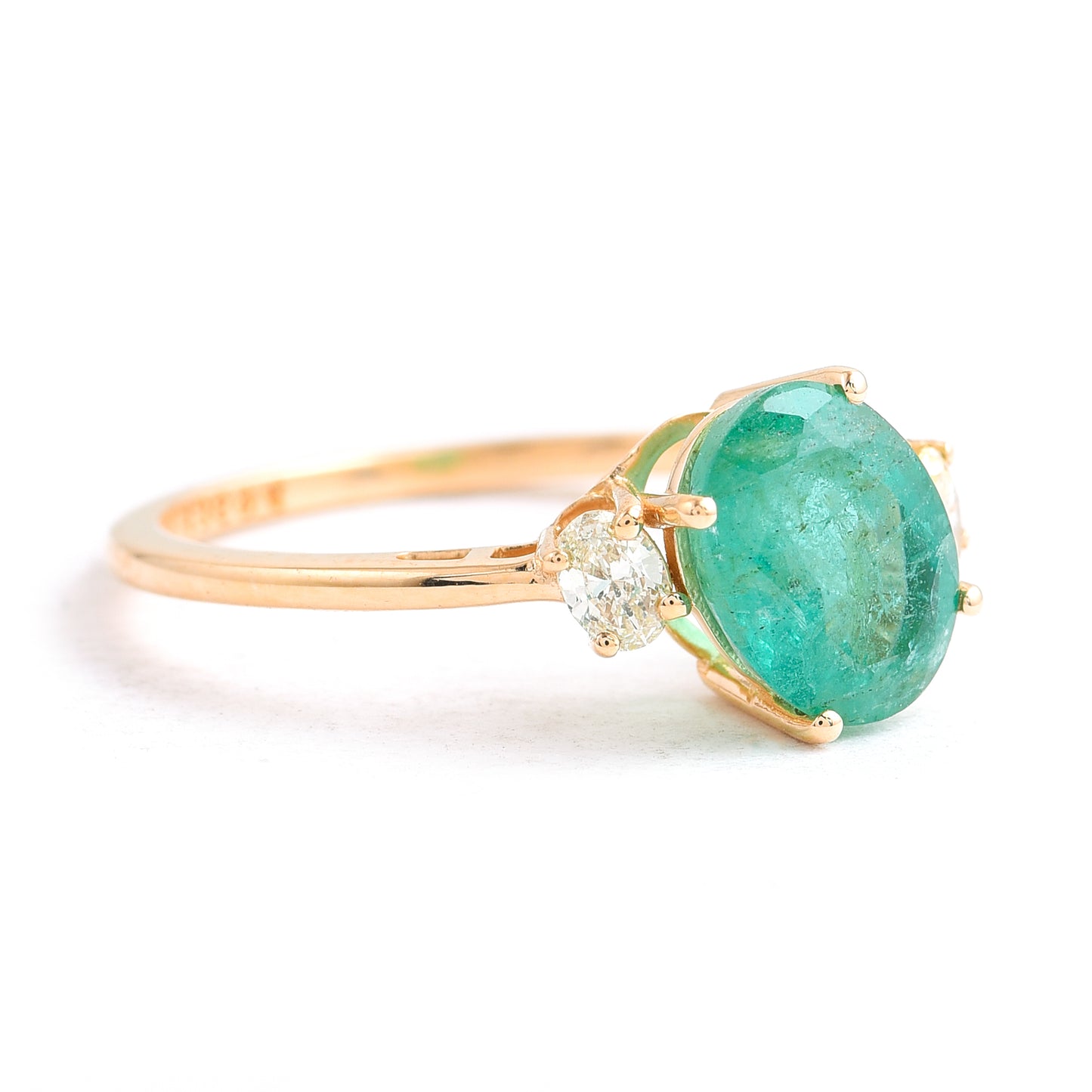 1.78 Ct Oval Mixed Cut Natural Emerald 14K Gold Ring