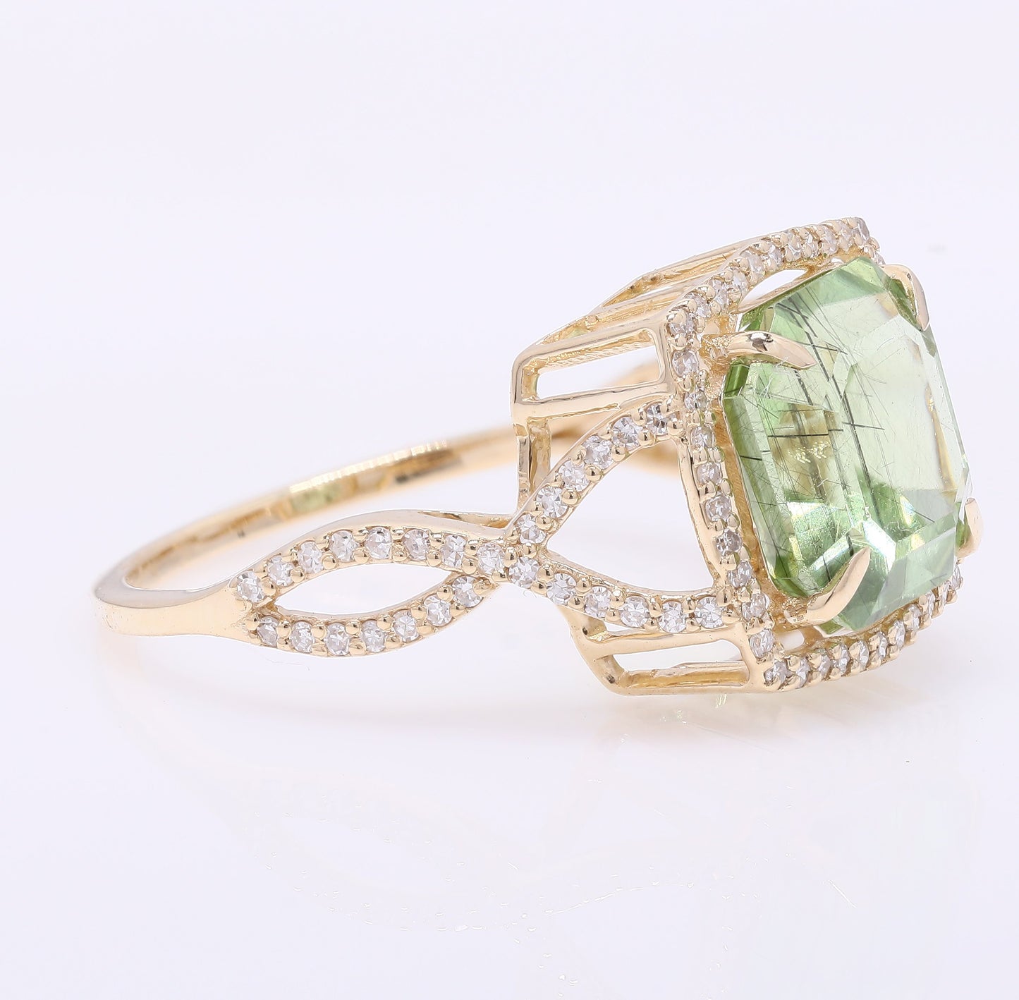 4.39 Ct Octagon Step Cut Natural Peridot 14K Gold Ring