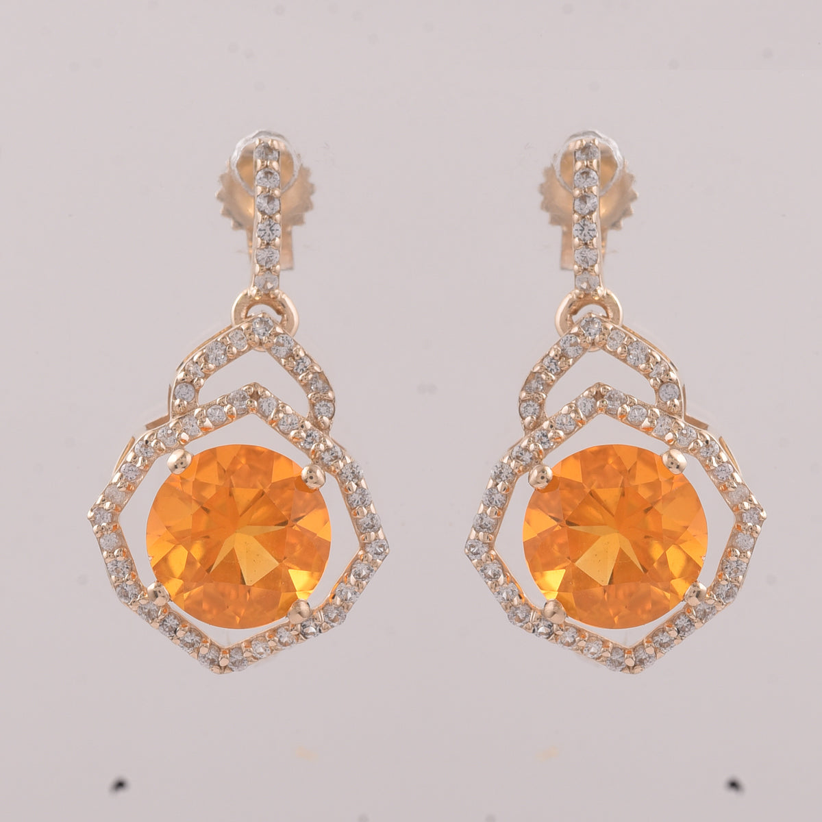 2.10 Ct Round Br.Opal 9K Gold Earrings