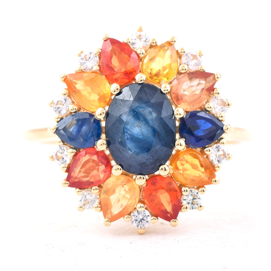3.79 Ct Oval Mixed Cut Natural Sapphire 14K Gold Ring
