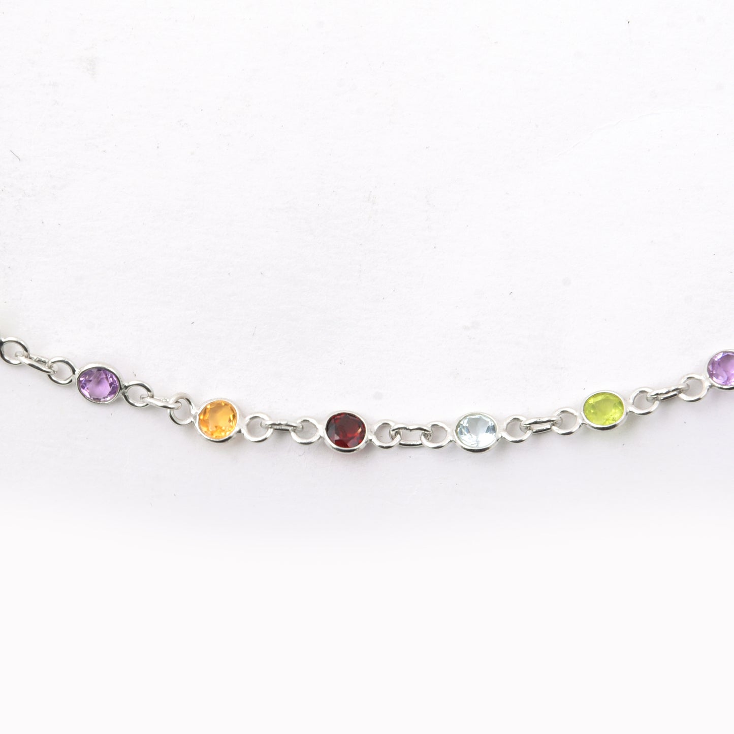 9.26 Ct Round Garnet, Peridot, Blue Topaz, Citrine, Amethyst 925 Sterling Silver Necklace