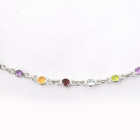 9.26 Ct Round Garnet, Peridot, Blue Topaz, Citrine, Amethyst 925 Sterling Silver Necklace