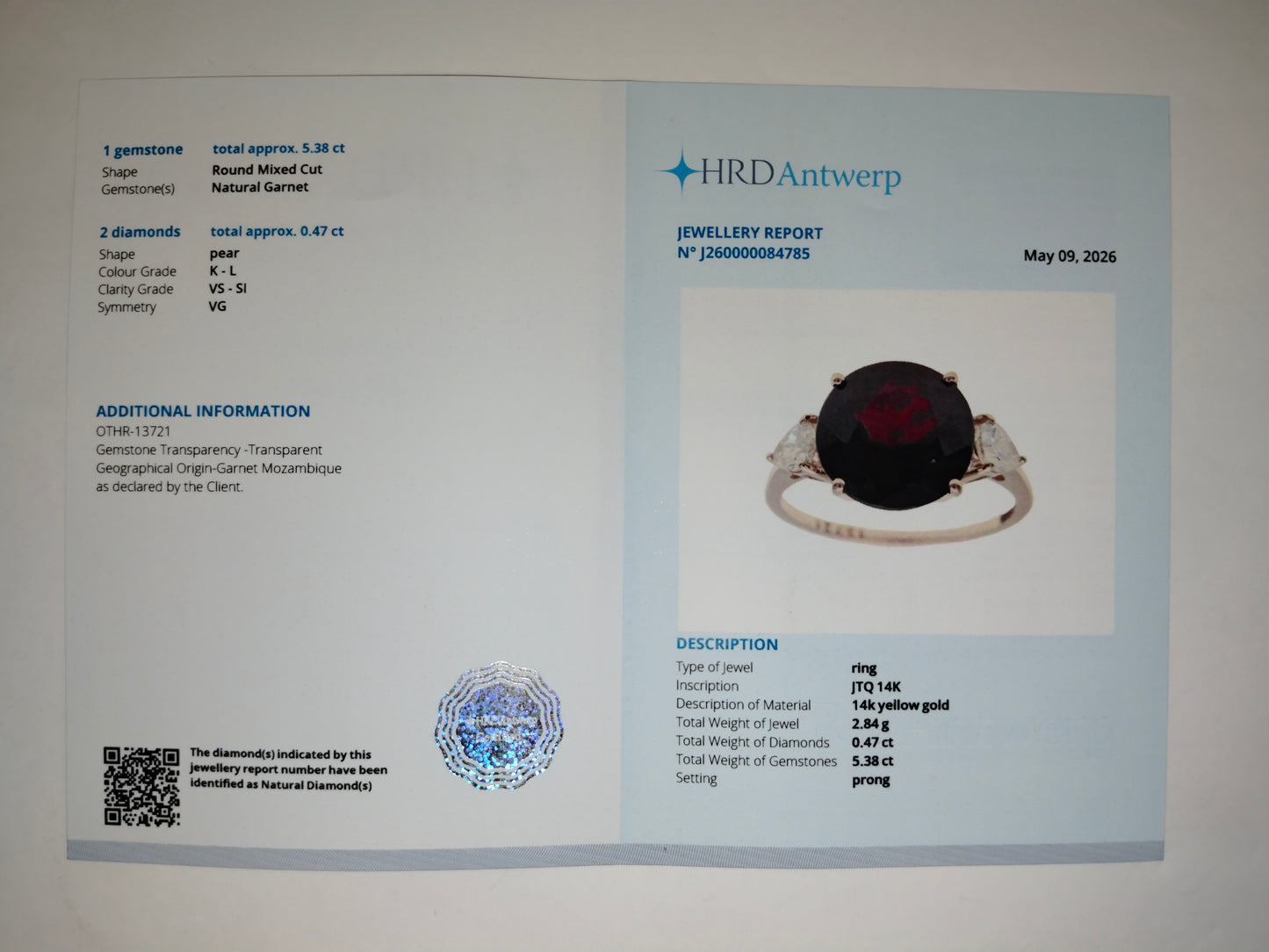 1.67 Ct Round Mixed Cut Natural Garnet 14K Gold Ring