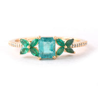 0.95 Ct Octagon Step Cut, Marquise Mixed Cut Natural Emerald 14K Gold Ring