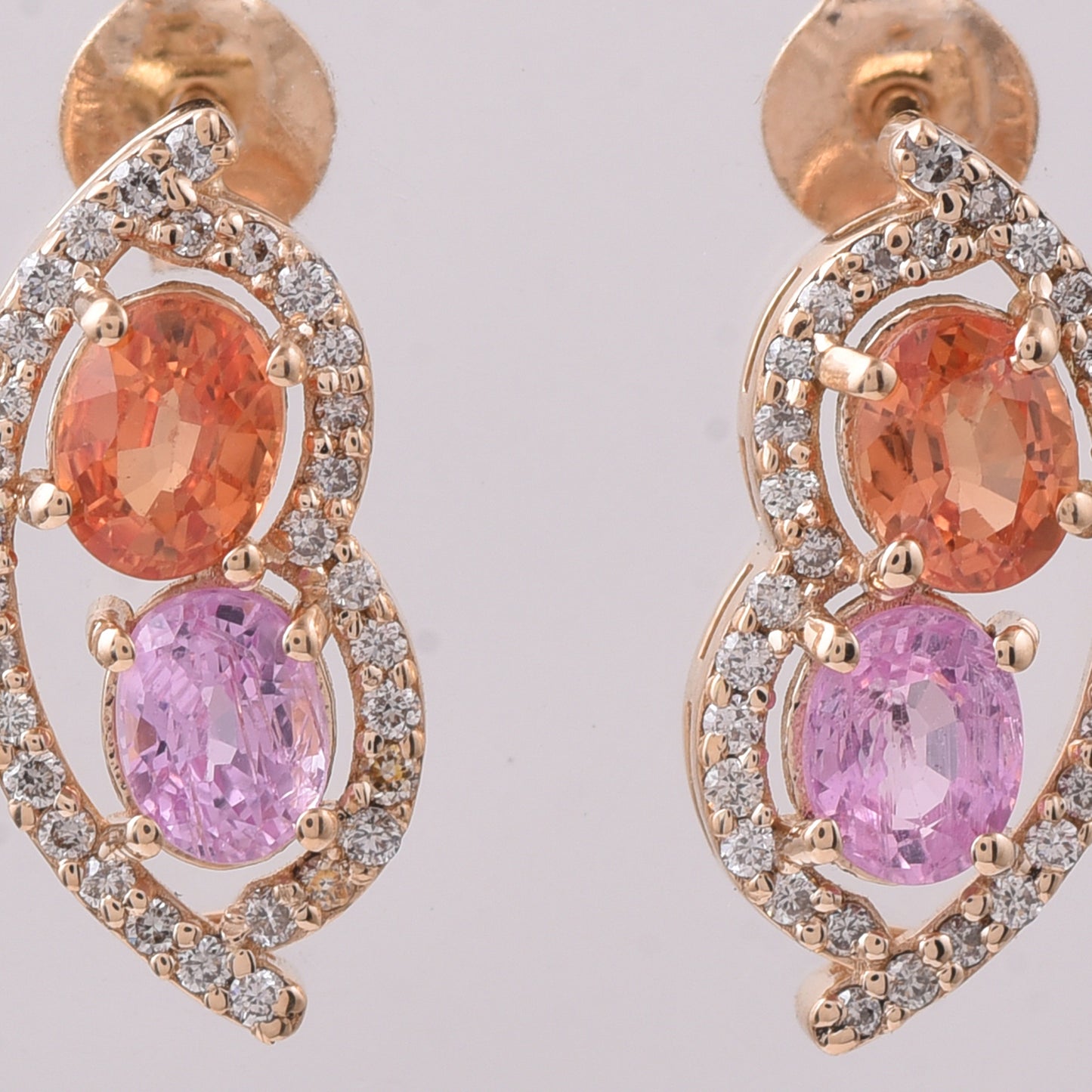 1.69 Ct Oval Mixed Cut Natural Multi-Coloured Sapphire 14K Gold Earrings