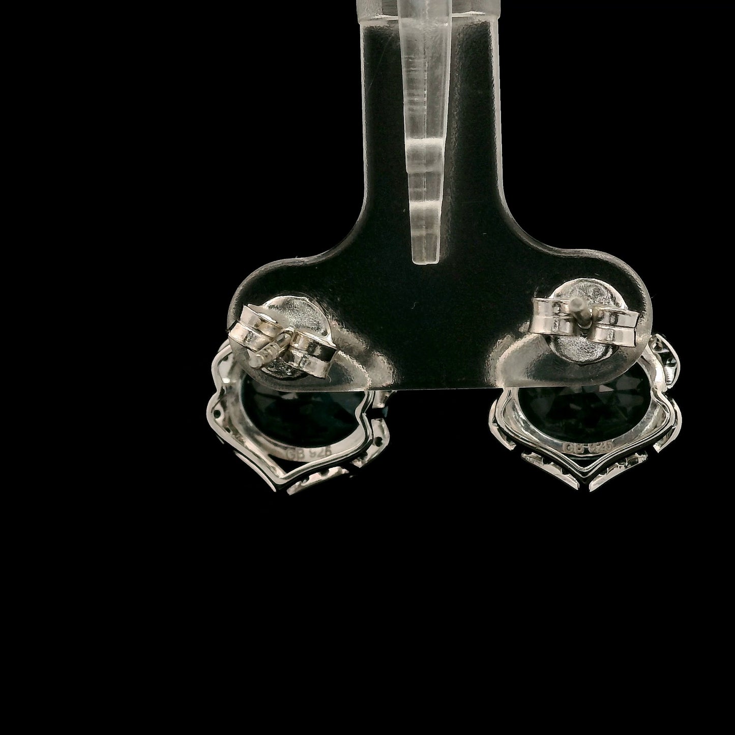 6.39 Ct Oval Blue Topaz, White Zircon 925 Sterling Silver Earrings