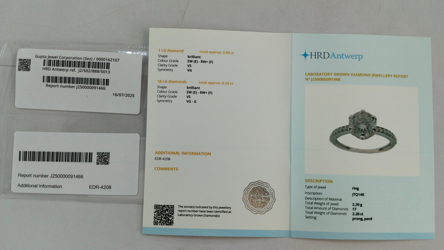 2.26 Carats Lab Grown Diamond 14K Gold Ring