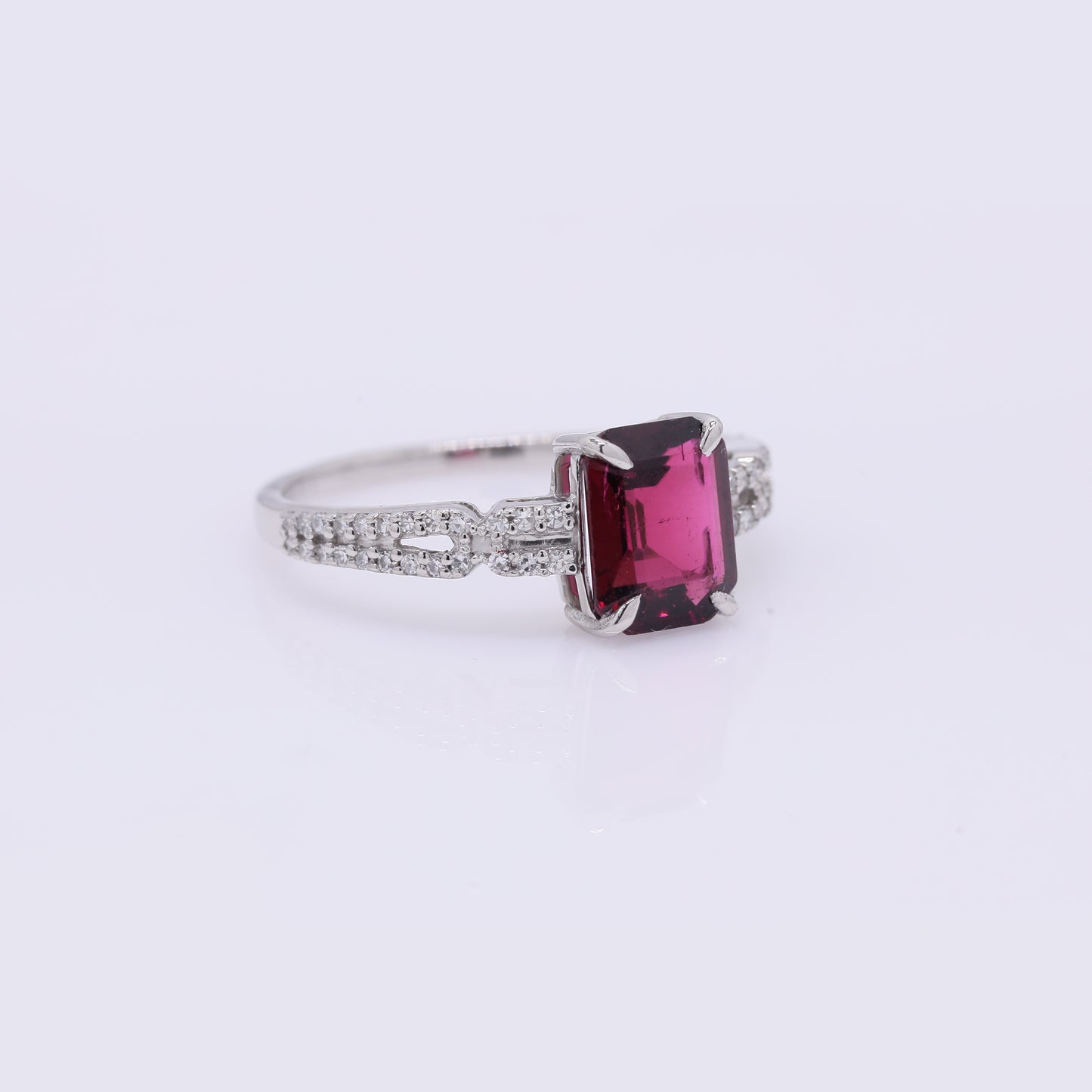 1.73 Ct Octagon Step Cut Natural Rubellite 950 Platinum Ring