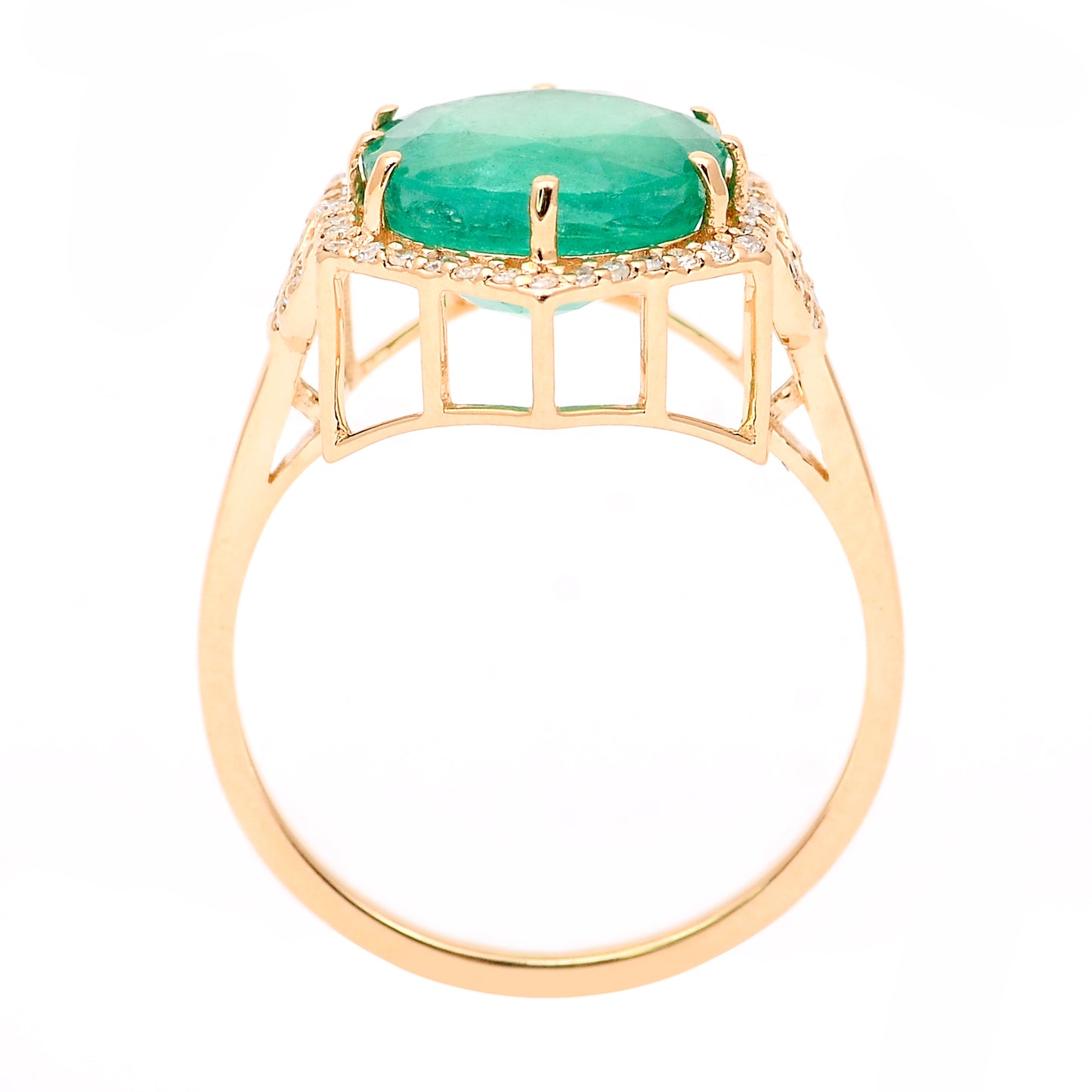 4.05 Ct Round Natural Emerald 14K Gold Ring