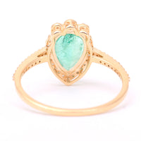 1.48 Ct Pear Mixed Cut Natural Emerald 14K Gold Ring