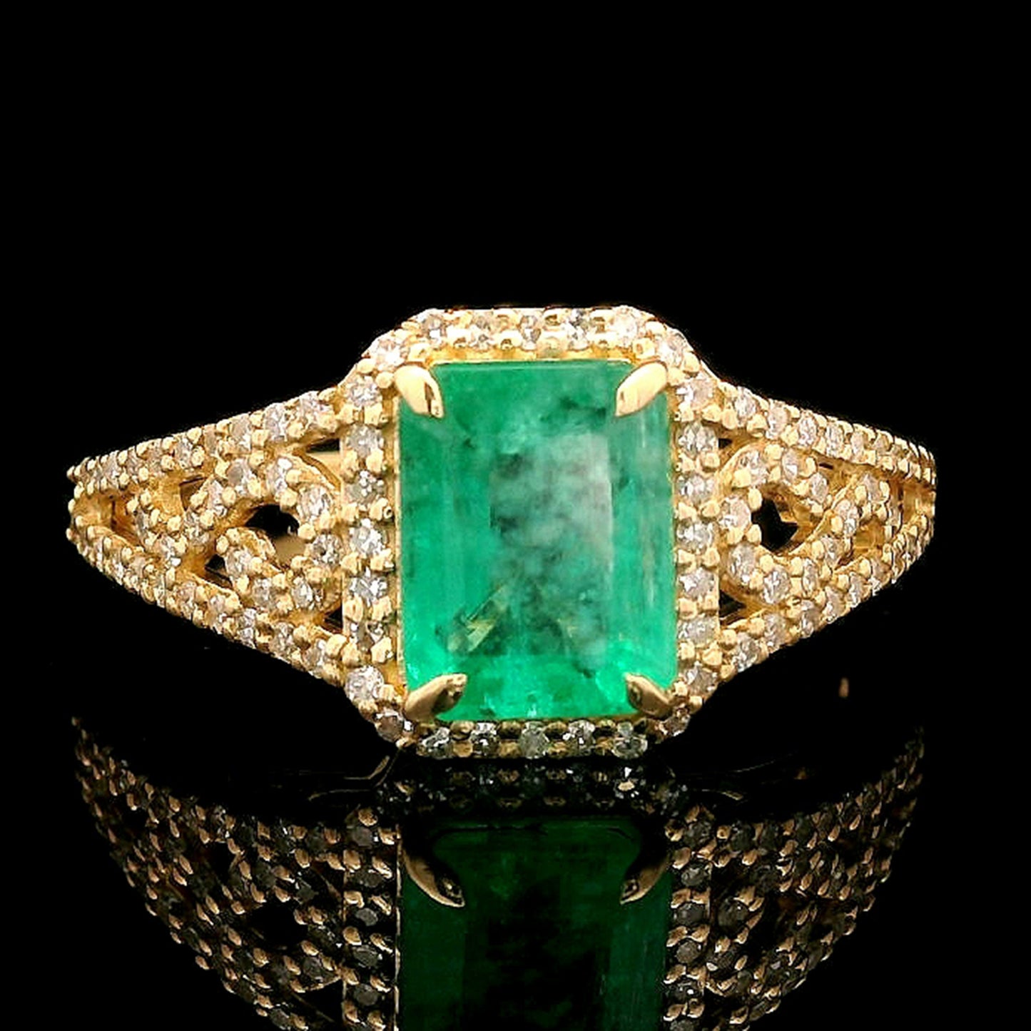 1.73 Ct Octagon Step Cut Natural Emerald 14K Gold Ring