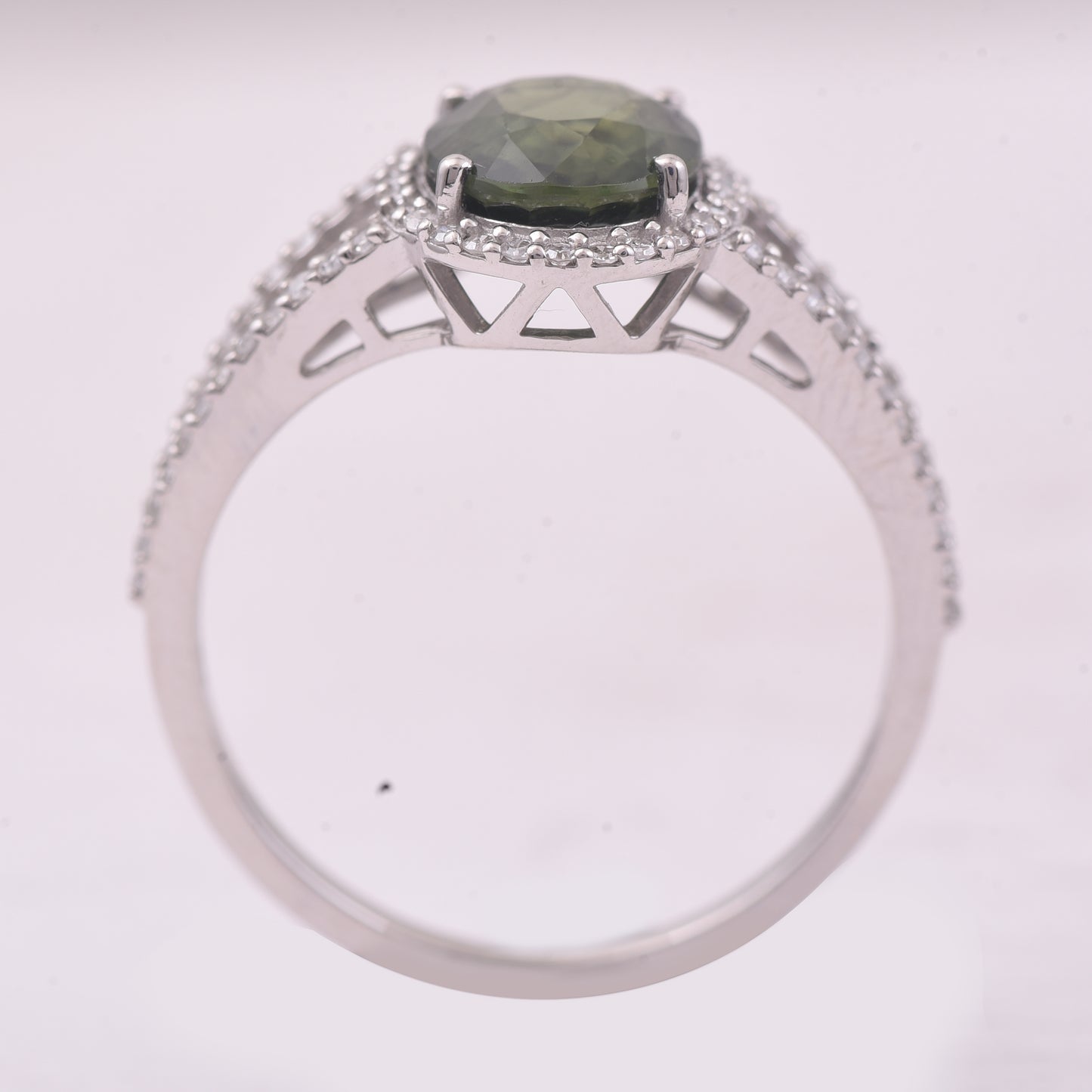 2.42 Ct Oval Mixed Cut Natural Green Sapphire 950 Platinum Ring