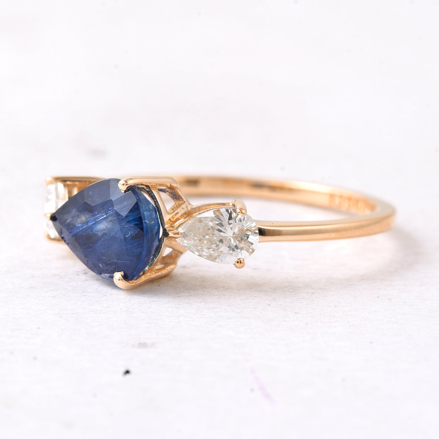 1.98 Ct Pear Mixed Cut Natural Sapphire 14K Gold Ring