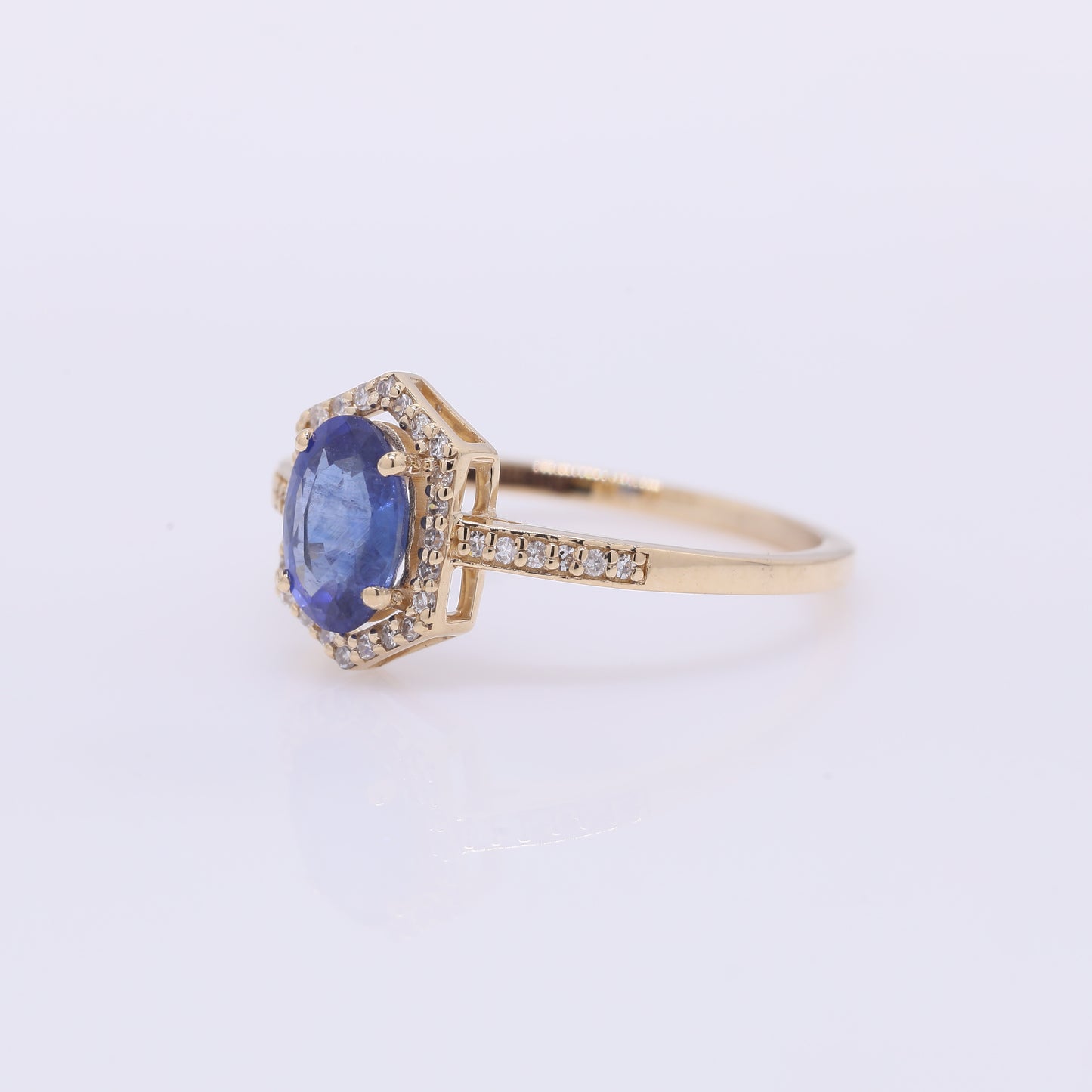 1.15 Ct Oval Mixed Cut Natural Sapphire 14K Gold Ring