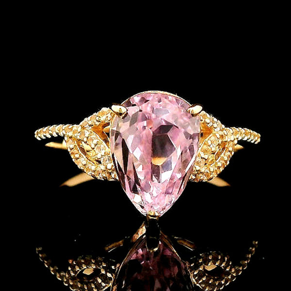 3.34 Ct Pear Kunzite 14K Gold Ring