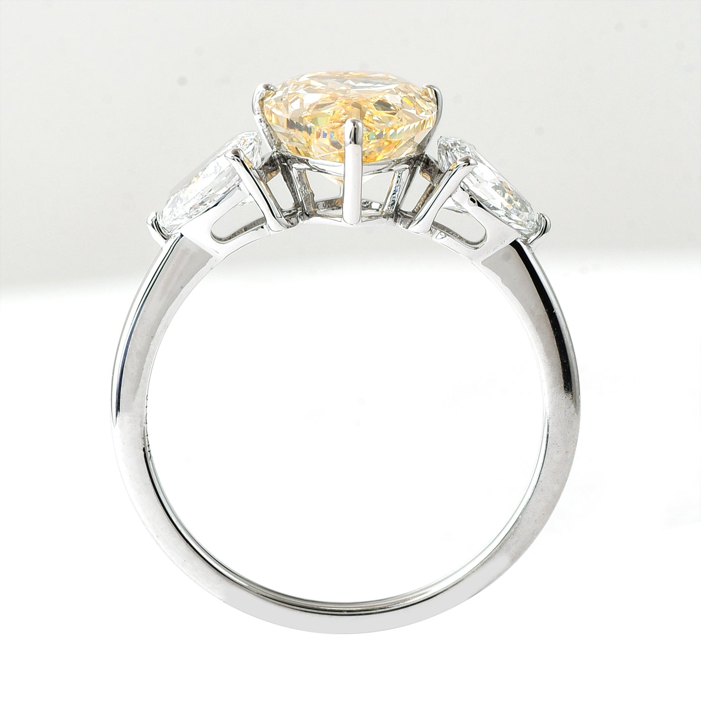 3.73 Ct Pear Modified Brilliant Yellow Lab Grown Diamond 14K Gold Ring