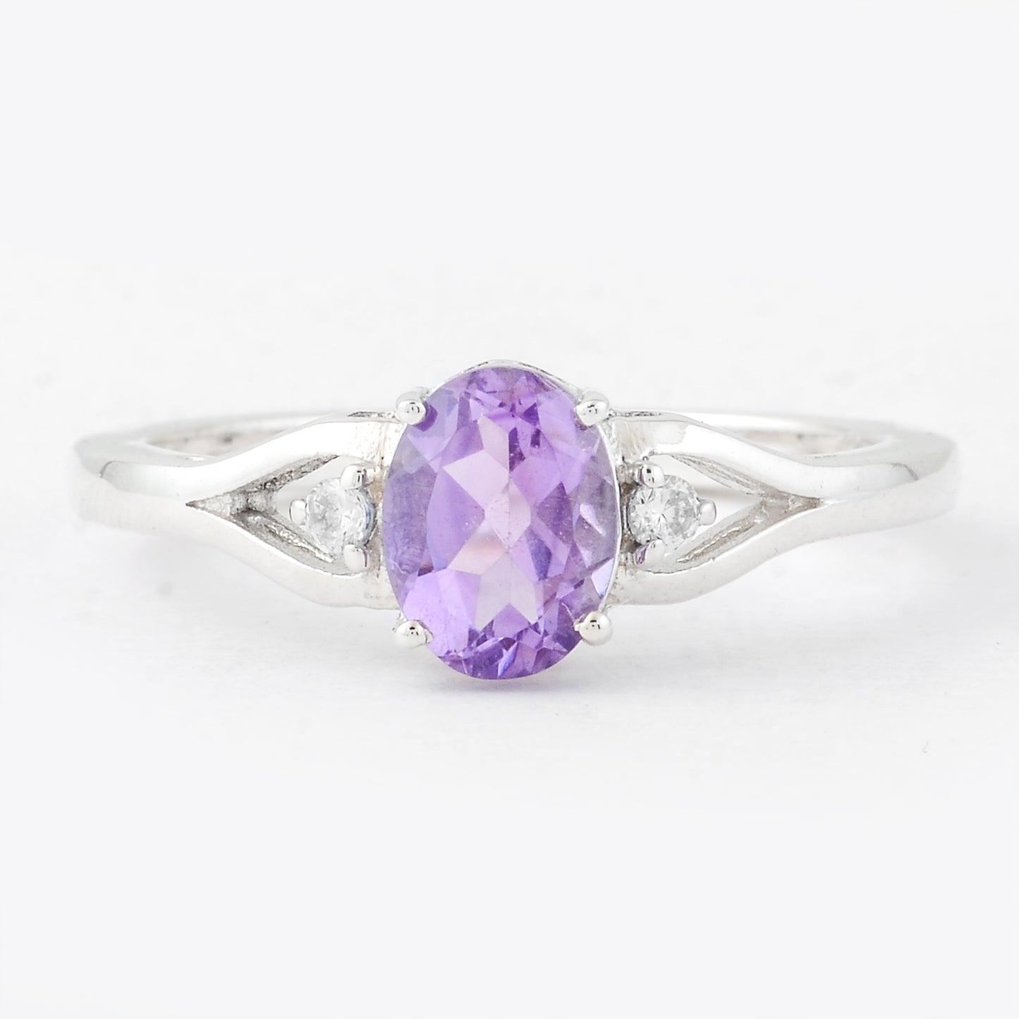 1.29 Ct Oval Amethyst, Cubic Zirconia, 925 Sterling Silver Ring