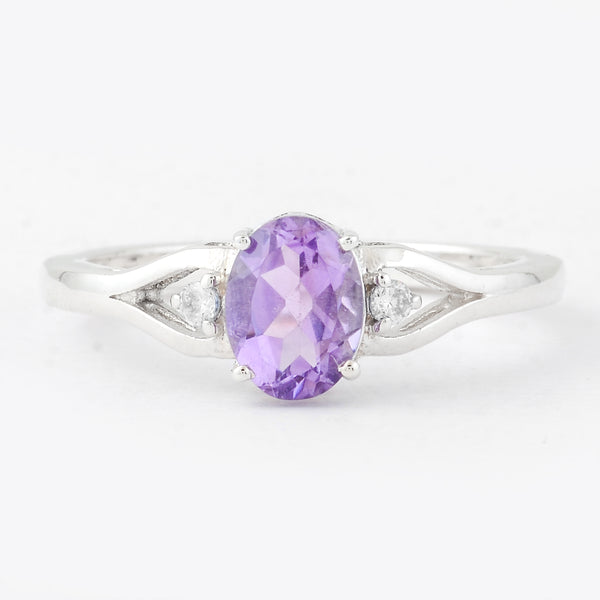 1.29 Ct Oval Amethyst, Cubic Zirconia, 925 Sterling Silver Ring