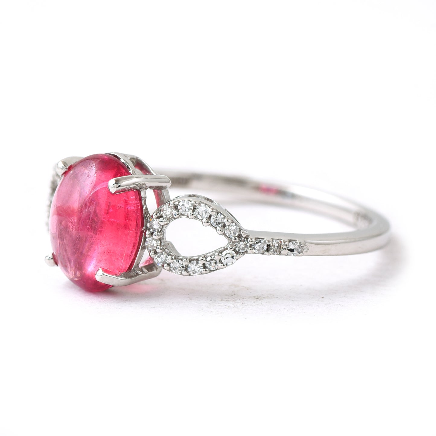 2.81 Ct Oval Cabochon Cut Natural Pink Tourmaline 950 Platinum Ring