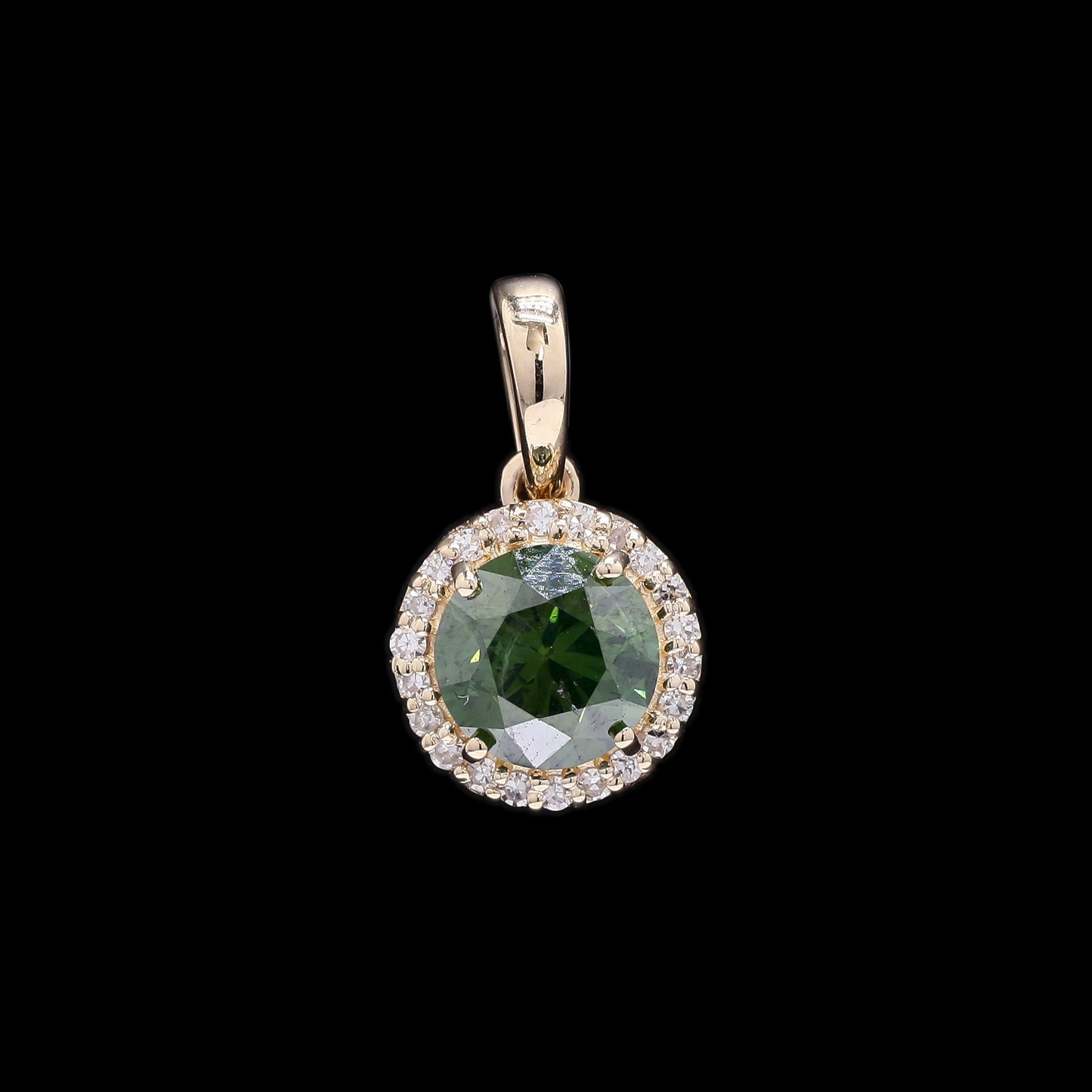 0.85 Ct Round Green Diamond 14K Gold Pendant