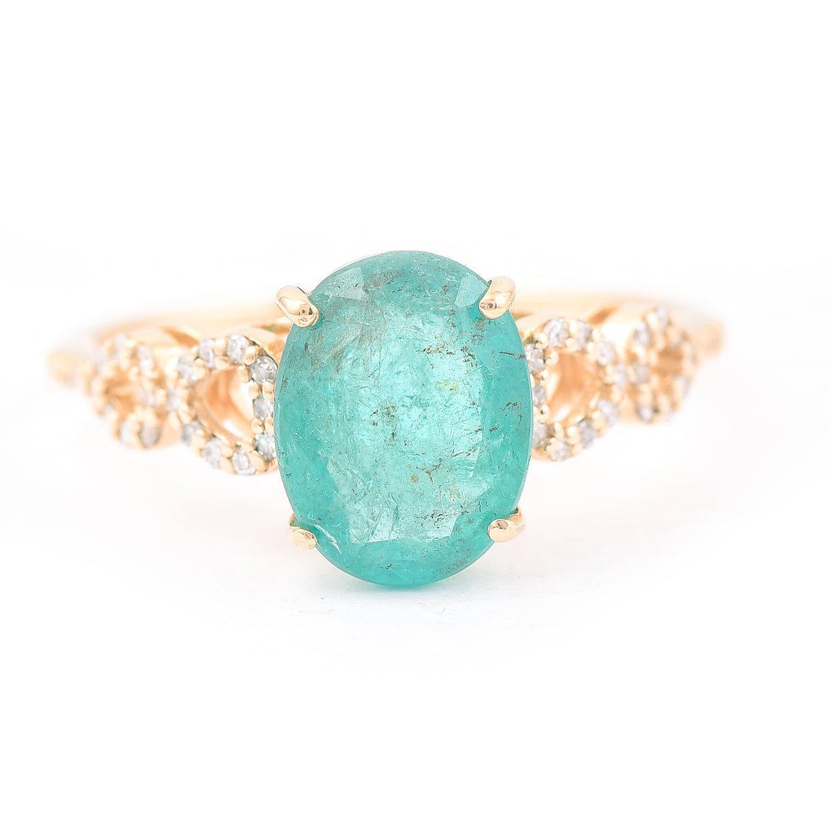 2.39 Ct Oval Mixed Cut Natural Emerald 14K Gold Ring