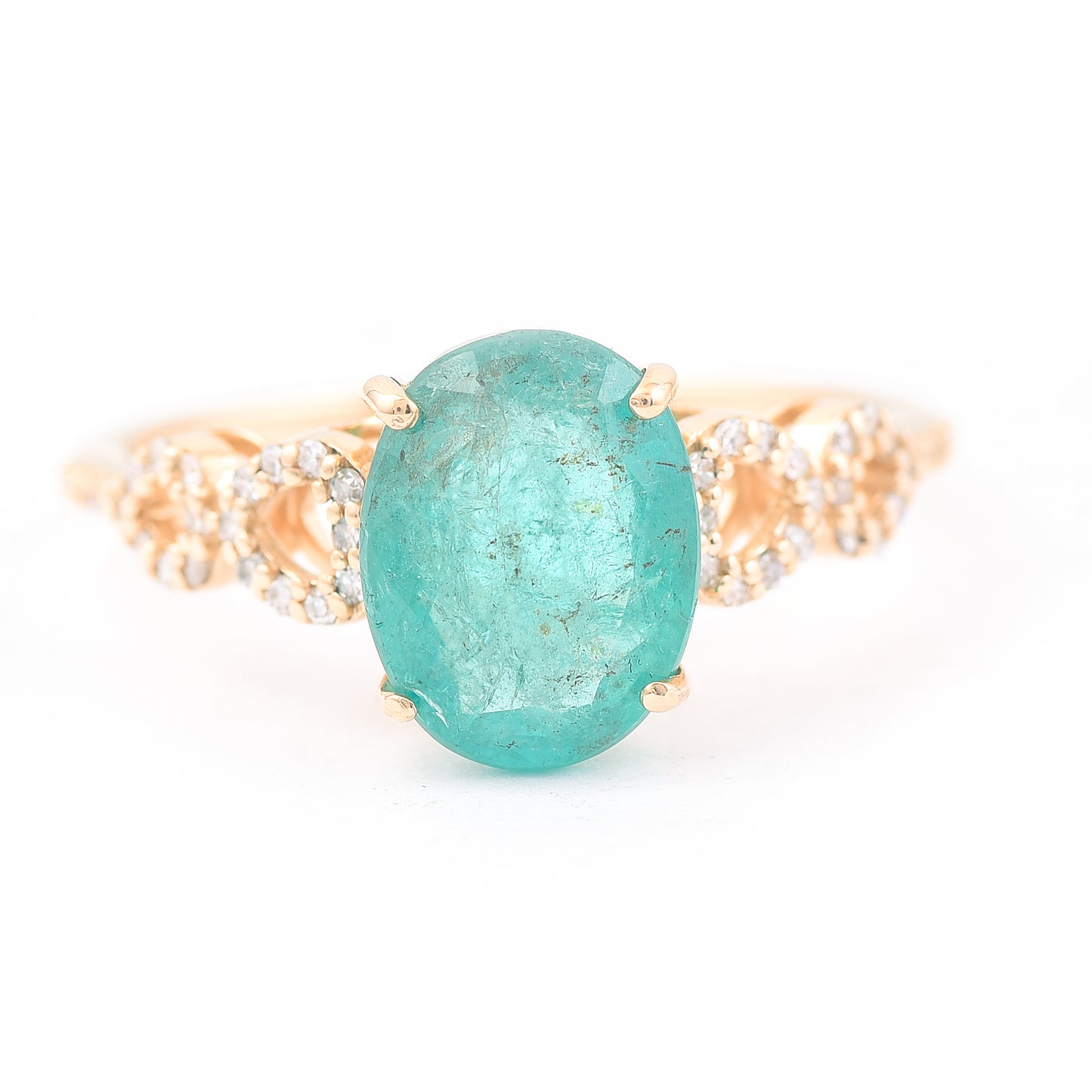 2.39 Ct Oval Mixed Cut Natural Emerald 14K Gold Ring
