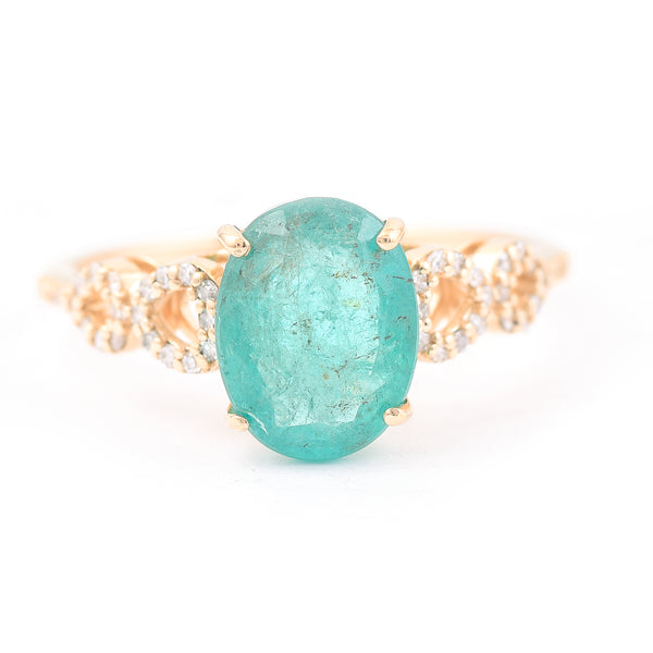 2.39 Ct Oval Mixed Cut Natural Emerald 14K Gold Ring