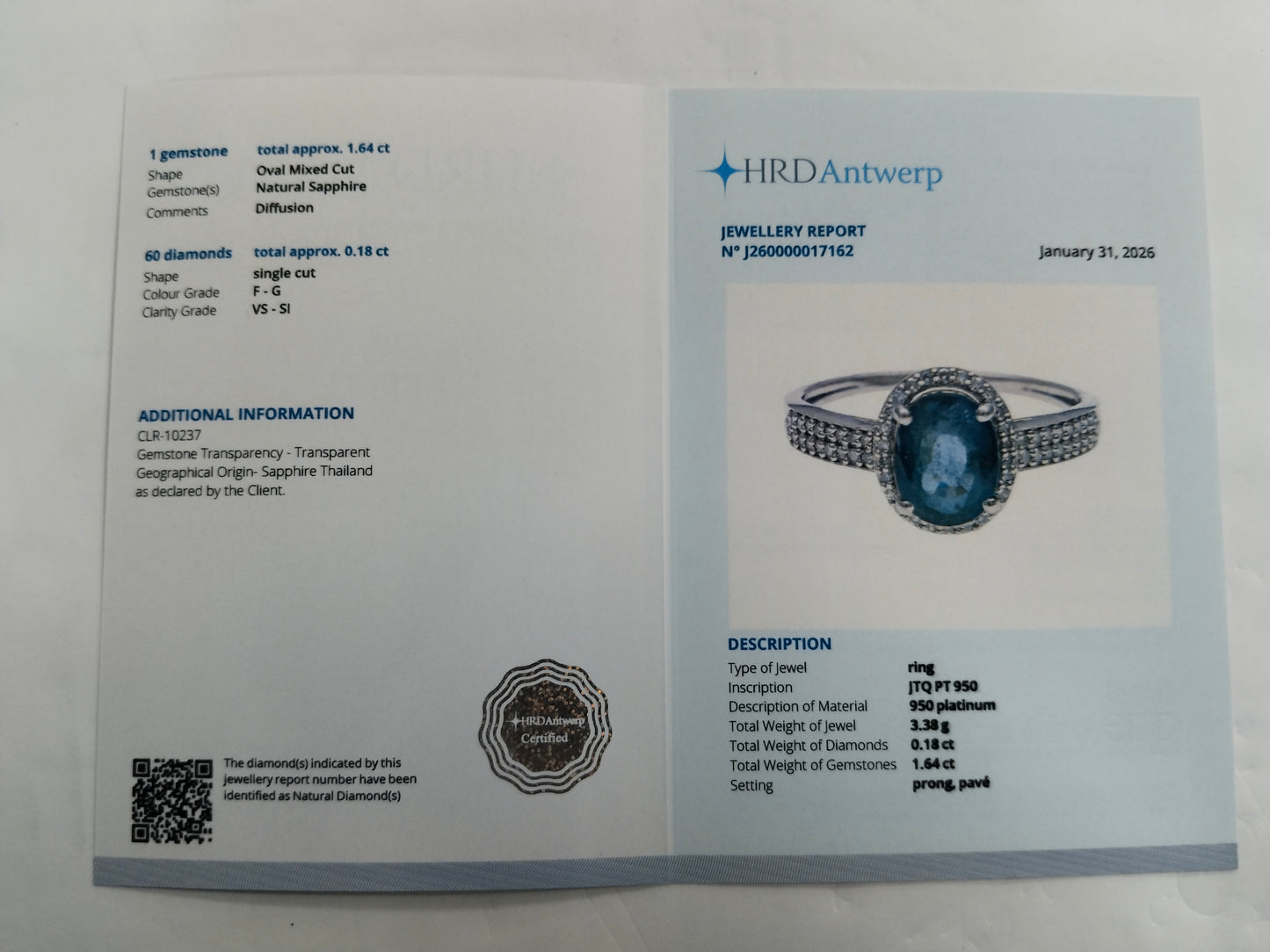 1.82 Ct Oval Mixed Cut Natural Sapphire 950 Platinum Ring