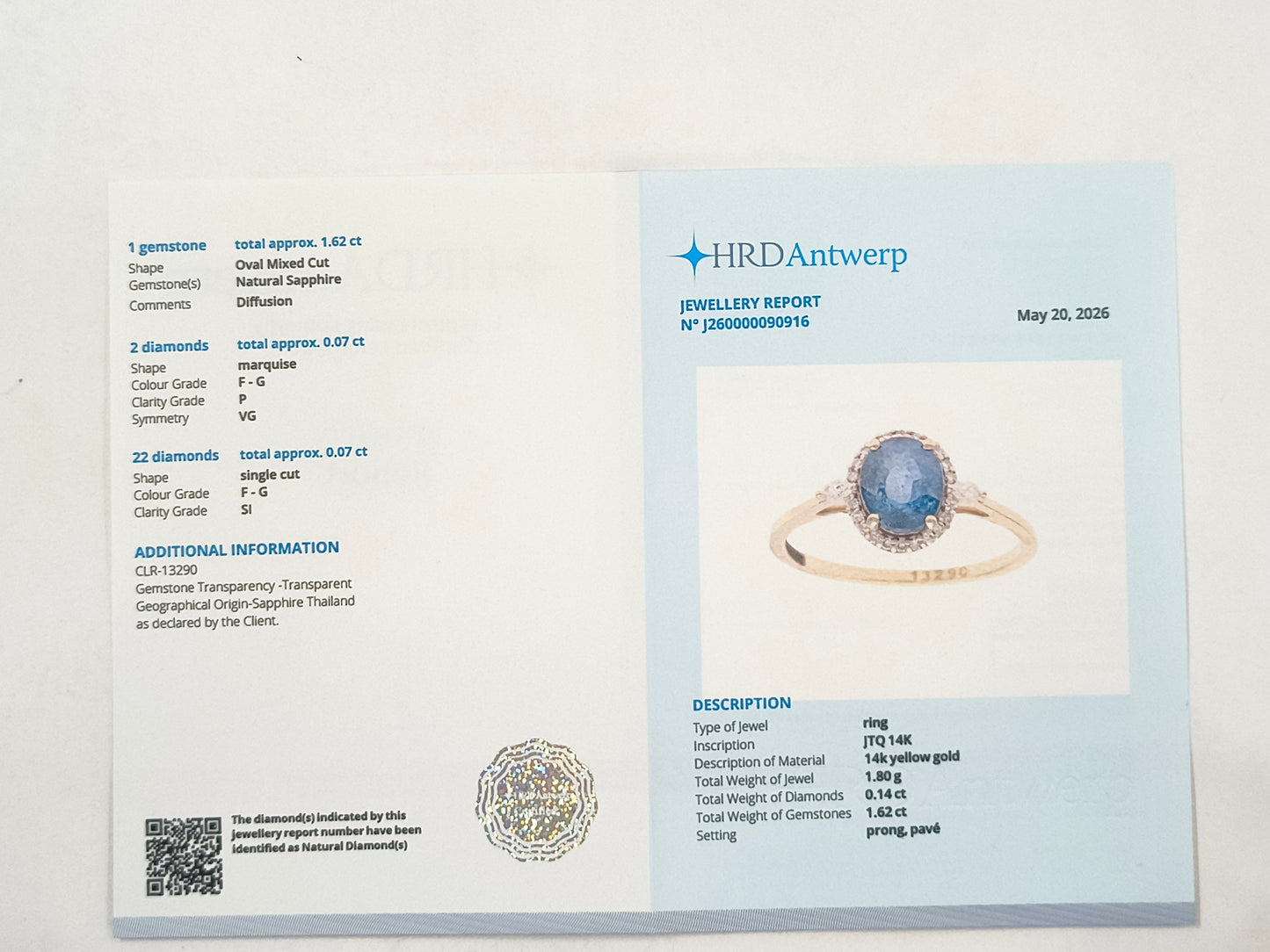1.76 Ct Oval Sapphire 14K Gold Ring