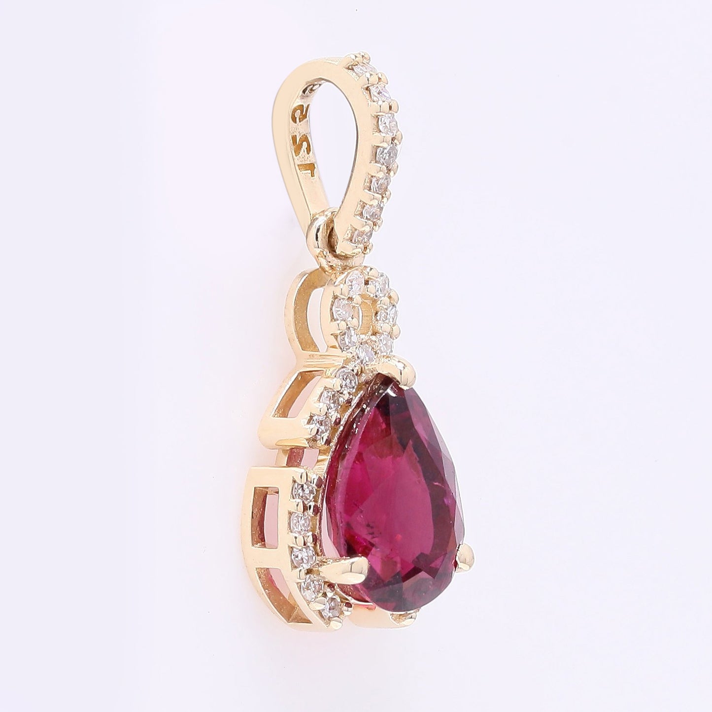 1.19 Ct Pear Mixed Cut Natural Rubellite 14K Gold Pendant