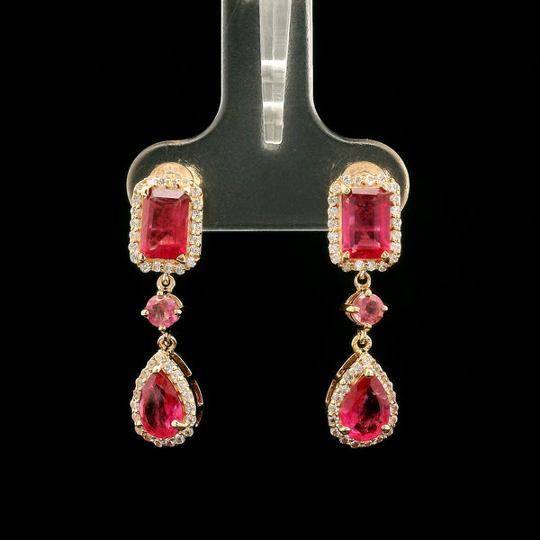 1.92 Ct Octagon Tourmaline 14K Gold Earrings