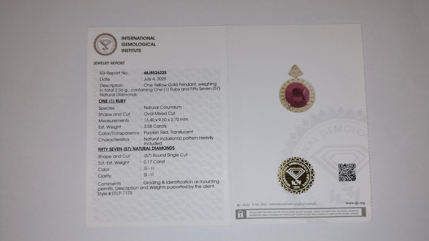 3.75 Ct Oval Mixed Cut Natural Corundum Ruby 14K Gold Pendant