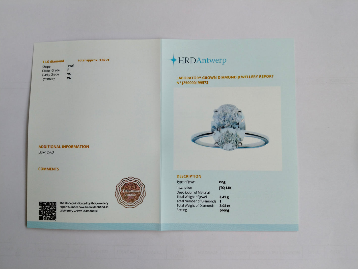 3.02 Carats Lab Grown Diamond 14K Gold Ring