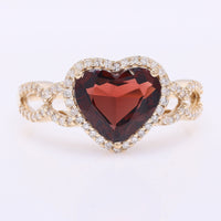 2.21 Ct Heart Mixed Cut Natural Garnet 14K Gold Ring